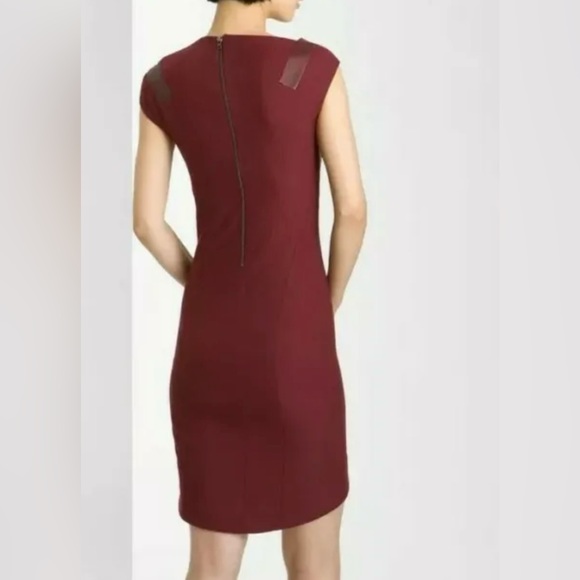 HELMUT LANG Womens Asymmetrical Hem Leather Trim Tank Dress Burgundy Red Size 4 - Picture 2 of 10